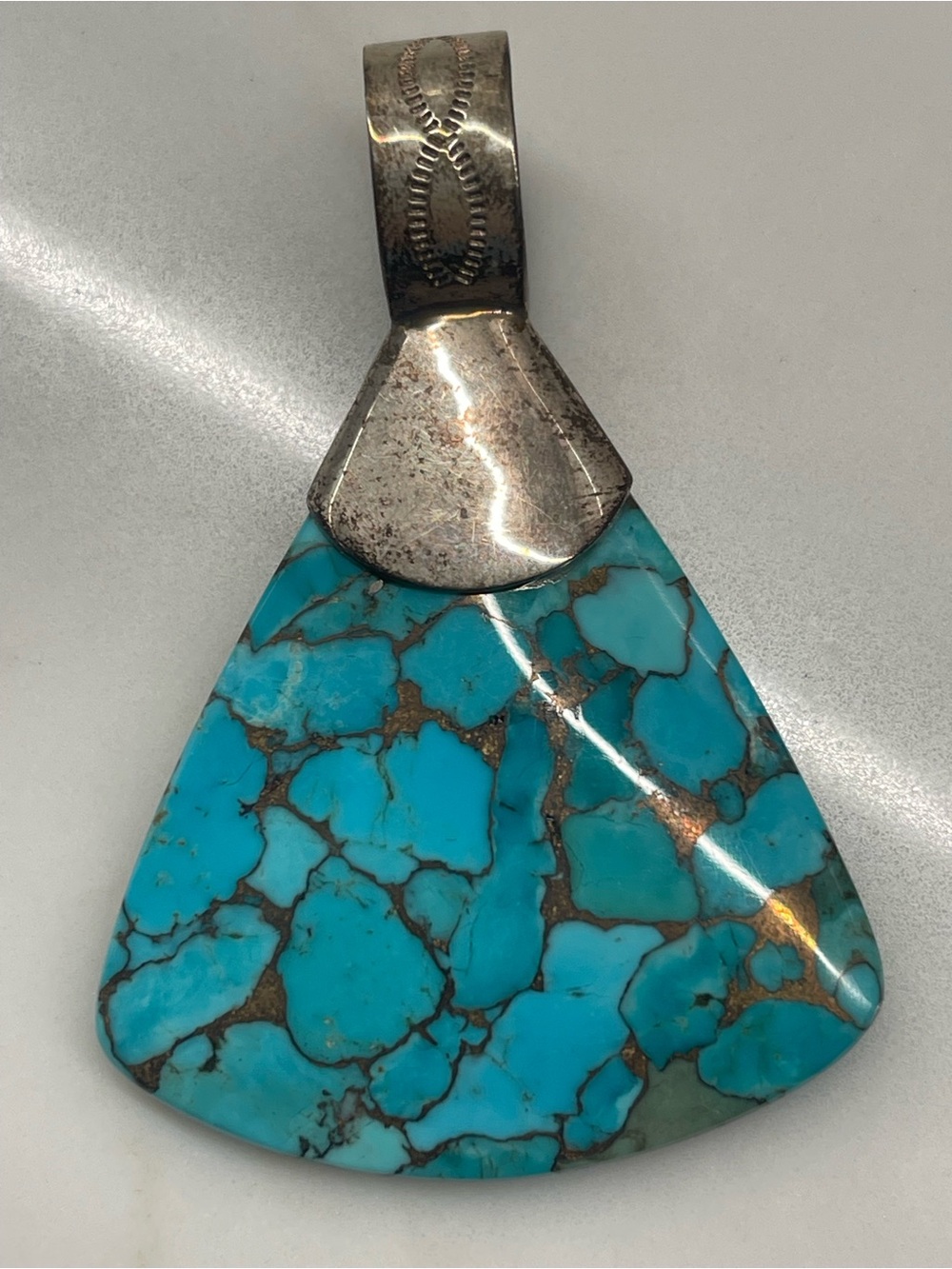 Turquoise Stone Silver Pendant - Blue Turquoise Teardrop Pendant